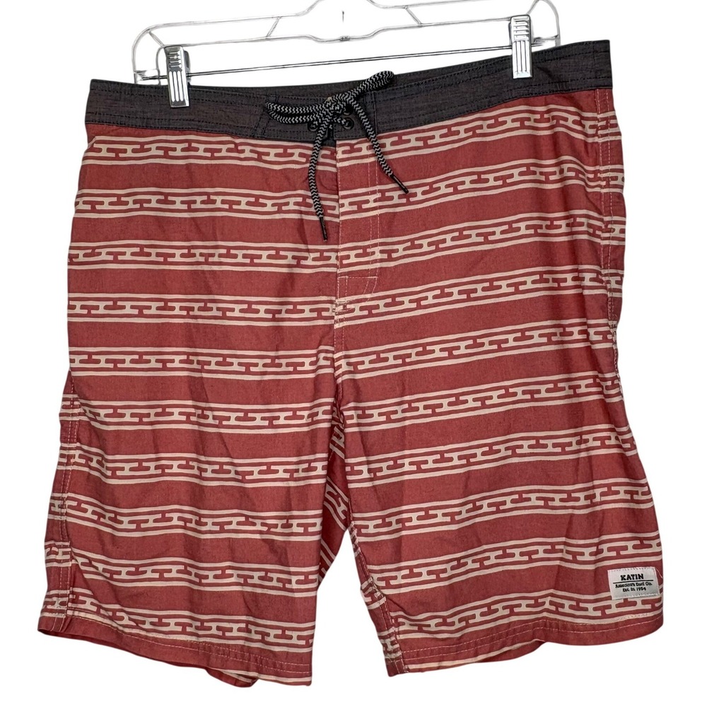 Katin Hybrid Board Shorts 34 Faded Rust Aztec Tribal Stripe Retro Surf Western‎